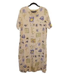 Onque XL 100% Linen Multiple Pattern Yellow Maxi Dress